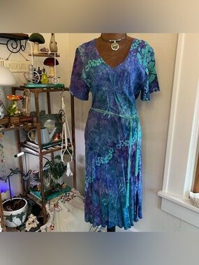 Purple & Teal Tie Dye Tropical Floral Beaded Dragonfly Dress by Tropical Tantrum